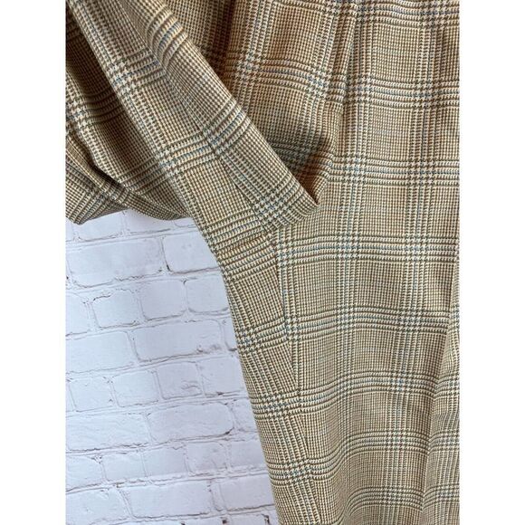 TALBOTS beige houndstooth plaid check vintage wool lined straight wide pants 12 - Picture 5 of 8